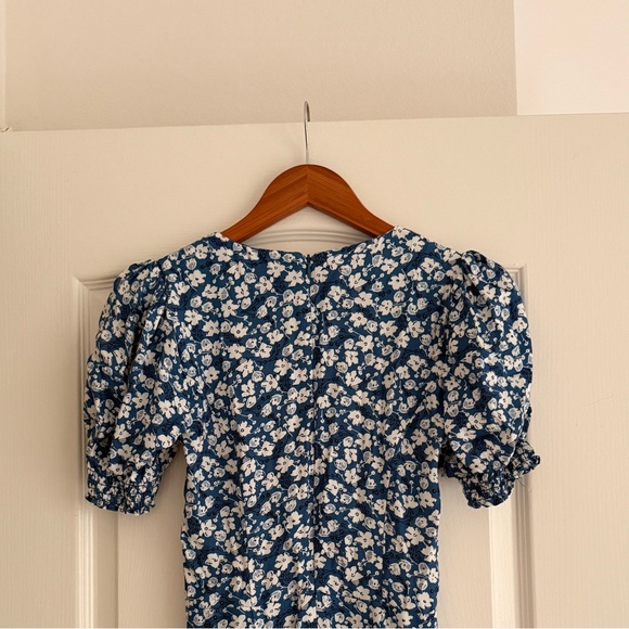 Reformation Dresses & Skirts - Reformation Blue Floral Puff Sleeve Long Dress with Slit